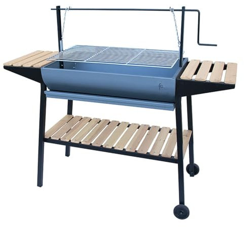 Flores Cortes - 33743 - Barbacoa Curva Con Cadenas Y Ruedas 800 - Acabado En Madera