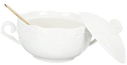 Angoily 1set Elegant Butterfly Relief Dessert Bowl with Lid Double Handle Soup Pudding Bowl for Ice Salad and Yogurt Includes Spoon for Parties Special Occasions
