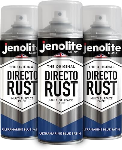 JENOLITE Directorust Spray Paint Satin Finish | ULTRAMARINE BLUE | 3 x 400ml | Direct To Rust Spray Paint For Metal | All-In-One Multi Surface Paint for Metal, Wood, Plastic, Ceramic | RAL 5002