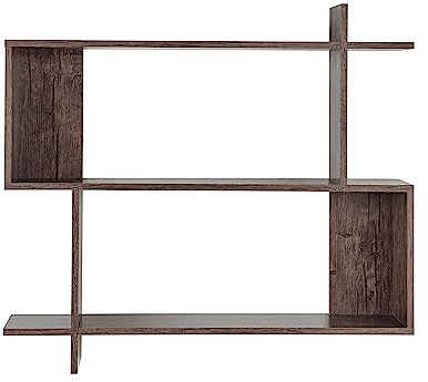 Danya B. Manasa Floating Geometric Kilter Two-Tier Wall Shelf - Organization Shelving for Houseplants, Books, Photos, Decor, Art, and More (Hickory)