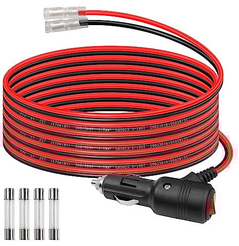 GELRHONR Enchufe macho de repuesto para encendedor de cigarrillos de 12 voltios con cables y luz LED, cable de extensión para encendedor de cigarrillos de coche de 16 AWG con botón de interruptor y