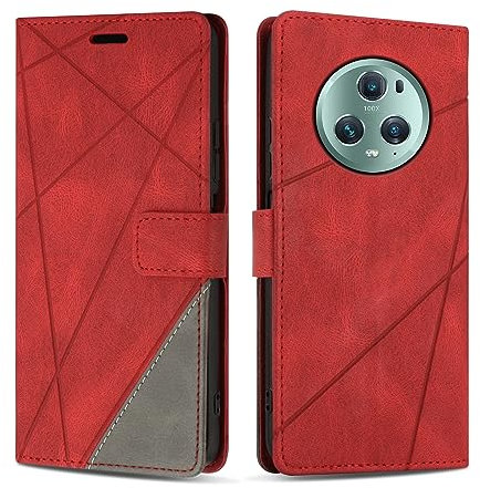 SONWO Cover per Honor Magic 5 PRO 5G Custodia, Flip Caso in PU Pelle Case Cover Premium Portafoglio Custodia per Honor Magic 5 PRO 5G, Supporto Stand, Slot per Schede, Rosso