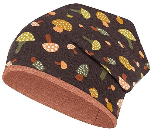 Smarilla Mütze Junge Mädchen Herbst Übergang Stoffmütze Beanie Kindermütze Allover-Print, Größe: 50-52, Farbe: Braun-Pilze