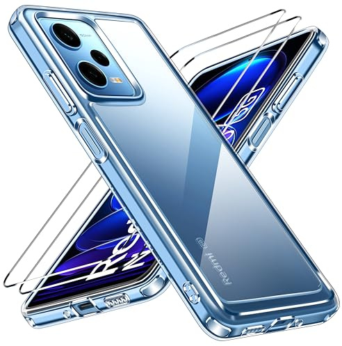 ivoler Nie Vergilbung Klar Hülle für Xiaomi Redmi Note 12 Pro 5G / Poco X5 Pro 5G, 1 Handyhülle mit 2 Stück Panzer Schutz Glas, Militärischer Stoßfest Transparent Schutzhülle Dünn Durchsichtige Case