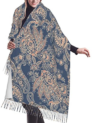 GQWJKSZ Paisley-Blumenmuster, orientalische Ethno-Sonnenblumen und Paisley-Vintage-Boho-weicher Deckenschal, langer, warmer Schal, Kaschmir-Fransenschals für Damen
