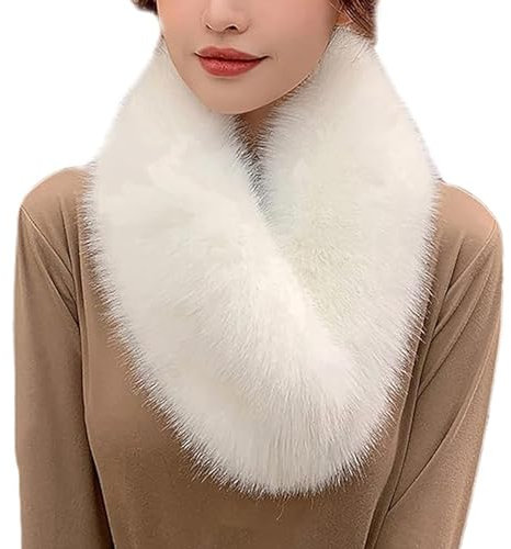 LAKEMON Schal aus Kunstpelz, Warmer, Dicker Damen-Kragenschal, Damen-Winterpelz-Halswärmerschal (White)
