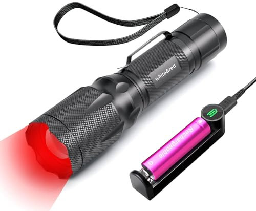 METII Upgraded Red Flashlight Combo, Bright White &High/Low Power Red Light Options with Memory, Zoom Lens, Rechargeable Battery, Portable Waterproof LED Small Torch for Pilots, Aviation, Night Vision