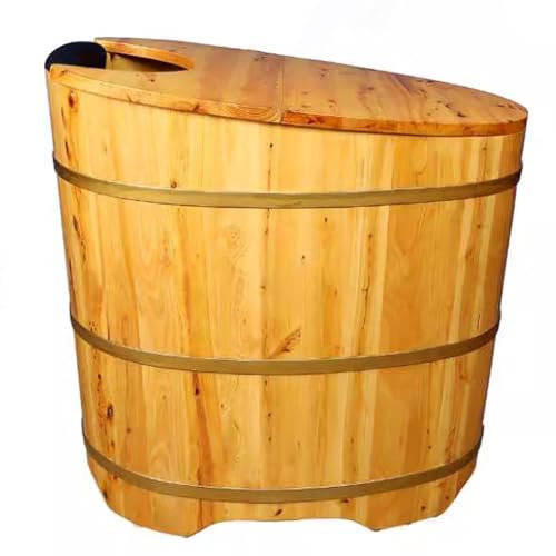 MegLob Mobile Freistehende Hölzerne Badewanne Mit Isolierdeckel, Massives Holz Tiefe Badewanne Mit Badewanne, Kompaktes Soaker Für EIN Kleines Badezimmer,Light