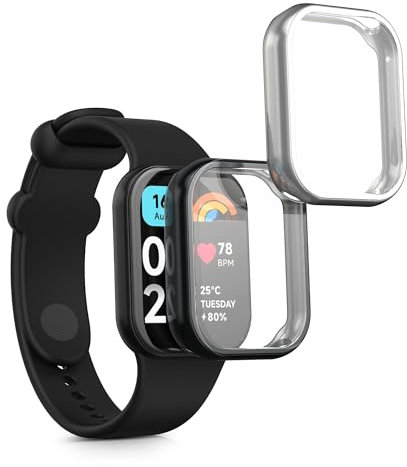 kwmobile 2X Schutzhülle kompatibel mit Xiaomi Smart Band 8 Pro/Smart Band 9 Pro Hülle - Fullbody Cover Set aus Silikon - Schwarz Silber
