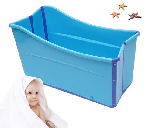 Bañera Plegable de Gran Tamaño Para Adultos y Niños - Portátil, Cubo Rectangular, Color Azul, 98 x 50 x 56 cm