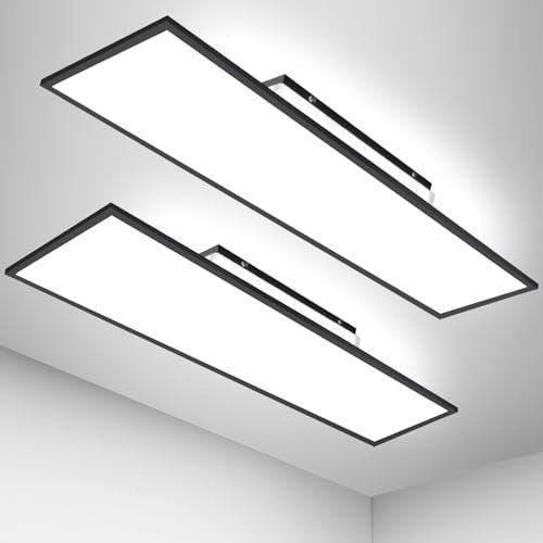 Dimmbare LED Panel 120x30cm Deckenleuchte mit Backlight, 55W Deckenlampe Warm/Natur/Kaltweiß 2700-6500K Tageslichtlampe mit Fernbedienung und Speicherfunktion für Büro Werkstatt Garage Zimmer 2PCS