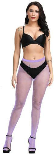 SMBHIAON Calze Sexy A Rete Da Donna - Solido Taglie Forti Collant A Rete Collant A Rete, Collant Estivo Sottile In Seta Elastica A Vita Alta Antirimozione, Viola, Rete Piccola