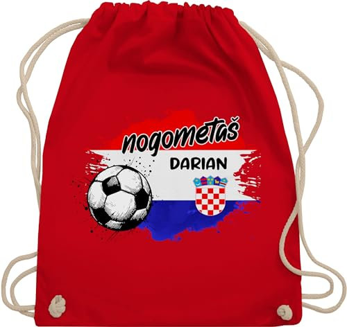 Turnbeutel Rucksack - 2024 Fussball EM Fanartikel - Personalisierbares Kroatien Motiv | Individuelles Hrvatska Design | Mit eigenem Namen | Croatia - Unisize - Rot - europameisterschaft fußball wm