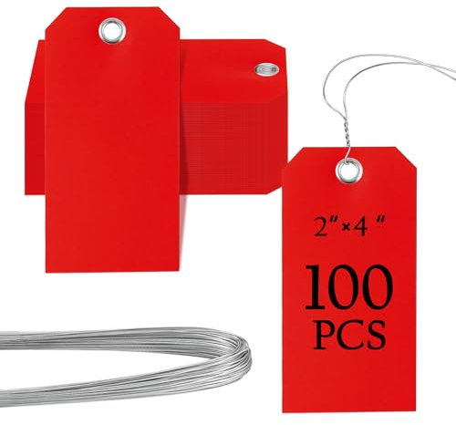 100 Stück 5,1 x 10,2 cm Kunststoff-Versandanhänger mit Drähten, robuste Hängeetiketten mit Schnur, wasserdichte Beschriftungsanhänger mit verstärkter Beschriftung für Geschenk, Gepäck, Garage,