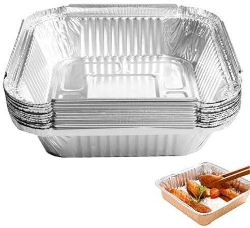 Bandejas Rectangulares De Aluminio Para Hornear – Paquete De 20 Bandejas De Papel De Aluminio – Recipientes De Papel De Aluminio Aptos Para Freidora De Aire – Platos Para Hornear En El Horno Casero