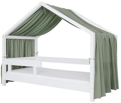 Hausbett Himmel Deko Set, Betthimmel Hausbett aus Musselin - 1 Betthimmel & 1 Wimpelkette, für Jungen Mädchen Deko für Kinderzimmer, Baldachin Kinderzimmer Deko I 135 x 320cm Hellgrün