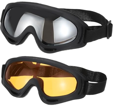 PATIKIL Dirt Bike Goggles, 2 Pcs Motorcycle Goggles ATV Goggles Ski Goggles Racing Helmet Goggles Windproof for Mountaineering Sky Diving Ski Riding, Black with Silver/Orange Lenses