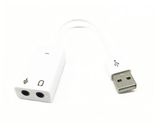 USB 2.0 Soundkarte mit Kabel, Virtuelle 7.1-Kanal Ausgabe | Weißer Kunststoff, Treiberlos und Busversorgt, LED Anzeigen für Notebook und Laptop