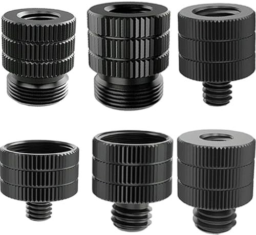 6pcs Mic Stand Adapter Set 3/8 to1/4 Adapter,1/4 to 5/8-27 Adapter,3/8 to 5/8-27 Adapter,Tripod Adapter for Attach Mic to Piano,Live Karaoke Microphone Holder,Phone Clip,Camera Stand and Tripods