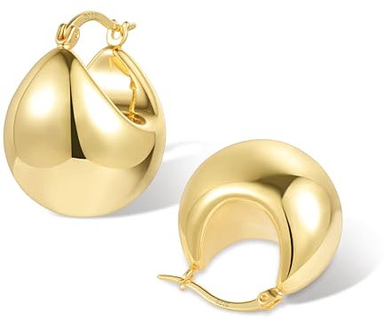 ALEXCRAFT Dicke Tropfen Ohrringe Gold Creolen Breit 14K Chunky Gold Hoop Earrings für Frauen Freundin Mama Mädchen