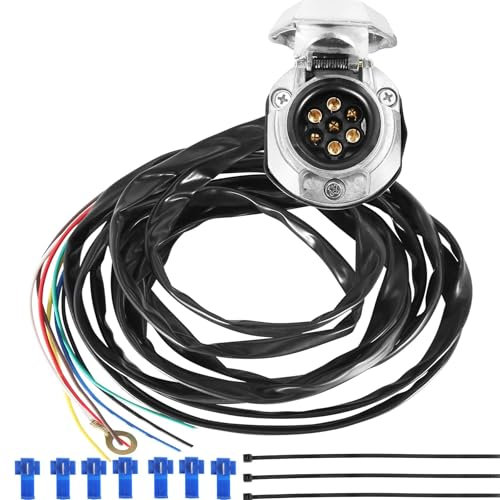 ETUKER Metal Conector Precableado de 7Pines para Remolque,Enchufe de Remolque Hembra con 1.9m Cable Precableado 7Polos (7MS)