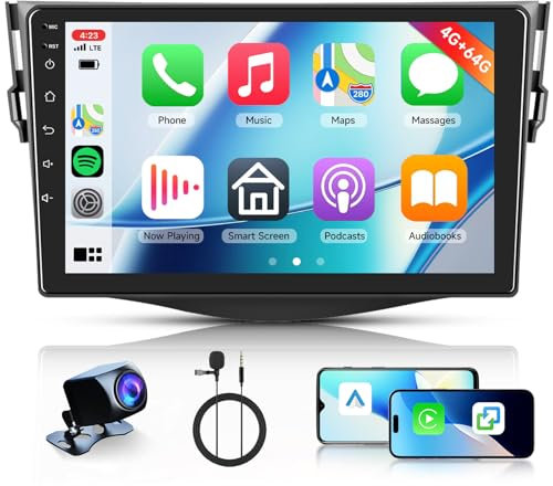 4G+64G Autoradio für Toyota RAV4 2007-2011 mit Wireless Carplay Android Auto Mirrorlink, Hodozzy 9 Zoll Touchscreen Autoradio 2 Din mit Navi, Bluetooth, WiFi, EQ/DSP, FM/RDS Radio, Rückfahrkamera
