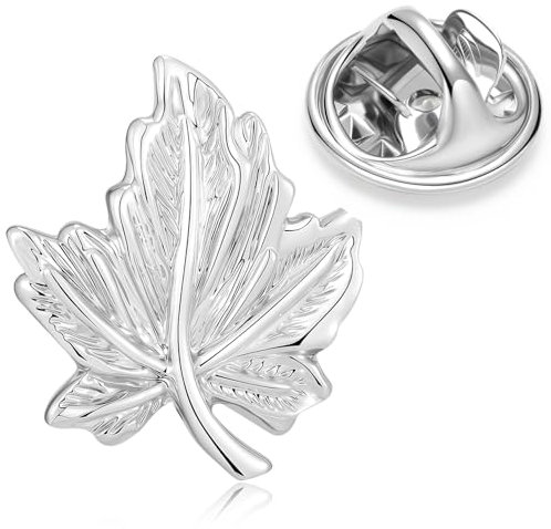 HONEY BEAR Broche Clips Pins Feuille d'érable pour Costume Homme/Femme,Cadeau de Mariage affaires,Argent brillant