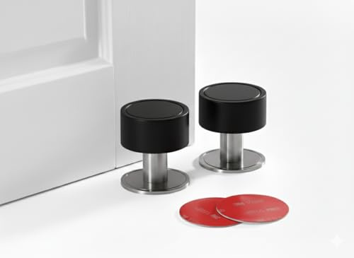 3M Self Adhesive Door Stop, 2-in-1 Installation with Tape or Screws, Floor and Wall Mounted Door Stopper with Noise Dampening Rubber, Door Stopperss (Black, Pack of 2)