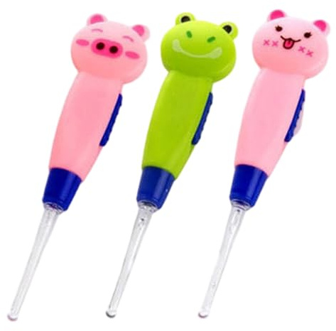 3Pcs Cute Flashlight Earpick, Earwax Cleaning and Removal Tools, Light Led Earpick Wax for Adults and Children Ear Safe