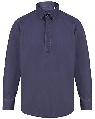 Front Row Mens Pull Over Cotton Drill Shirt (L) (Washed Navy)