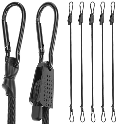 QWORK® Lot de 6 Extenseurs Réglables avec Mousqueton, 100 cm, Tendeurs Élastiques en Polyester et Latex, Résistants aux Intempéries