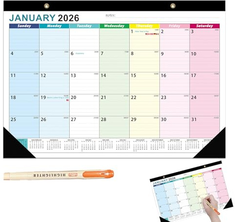 Kalender 2026 Wandkalender Gefaltet, Familienkalender 2026 Querformat, Terminkalender mit Ferien & Feiertagen, Terminplaner inkl Stiften, Jahresplaner, Wandkalender, 305mm X 430mm (farbig 1)