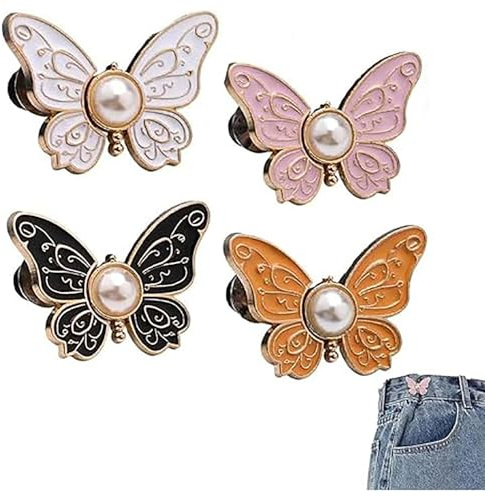 Detachable Butterfly Clips, Butterfly Pant Waist Tightener, Instant waist buckle that does not require sewing,Cute jeans buckle pin waist tightener, adjustable waist buckle clip (C# 4pcs)