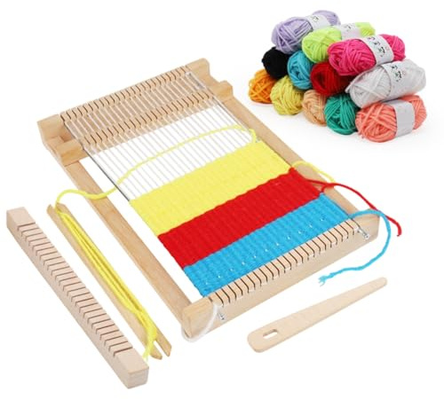 RANJIMA Webrahmen Kinder, Holz Webstuhl Set, DIY Webstuhl Basteln Weben Set Schulwebrahmen für Anfänger zum Weben&Gestalten, Weihnachten Geschenk für Erwachsene Jungen und Mädchen Bastelset, 29 * 19cm