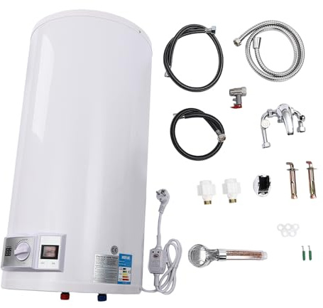 Elektro Warmwasserspeicher, 80L 2000W Wandspeicher Boiler, 25-75 ℃ Temperaturregelung, Elektrospeicher Warmwasser Heizung, Mit Handbrause, Handbrausenhalterung und Wasserhah