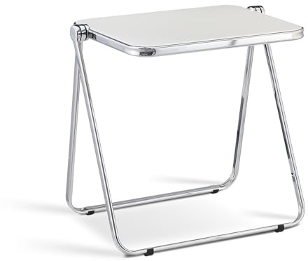 TAO ONE Acrylic Folding Table - Modern TV Tray Dinner Table - Small Folding Table Foldable Computer Desks Space-Saving with Chrome Frame No Assembly Required - White