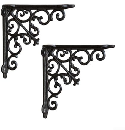 ComfyHarbor 2 Stück dicke dreieckige Gusseisen-Halterungen mit Schmiedeeisen-Design, für Regale und Trennwände, um die Wandspeicherfestigkeit zu verbessern (M)