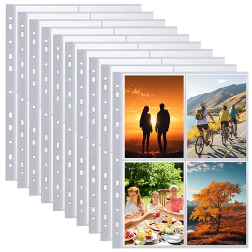 POUMUE 100 Fotohüllen Din A4, Transparent Postkartenhüllen Din A4, Fotohüllen Din A4s Geteilt, Postkarten Hüllen Klarsichthüllen für Fotos, Sammelhülle A4s 4 Fächer für Familien Hochzeits, 10.5×15.2cm