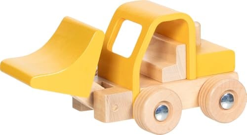 goki 55834 – Radlader, Schiebefahrzeug aus Holz mit beweglicher Schaufel, Robustes Baustellen-Spielzeugauto für Kinder ab 2 Jahren