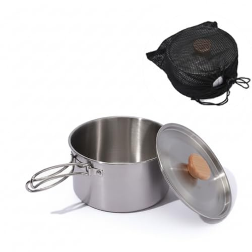 Raoletin Mess Tin Stainless Steel Mess Tins for Camping, Outdoor Portable Camping Pan and Pot with Lid, Folding Handle and Mesh Storage Bag for Gas Stove, Campfire, BBQ, Hiking, Picnic and Travel