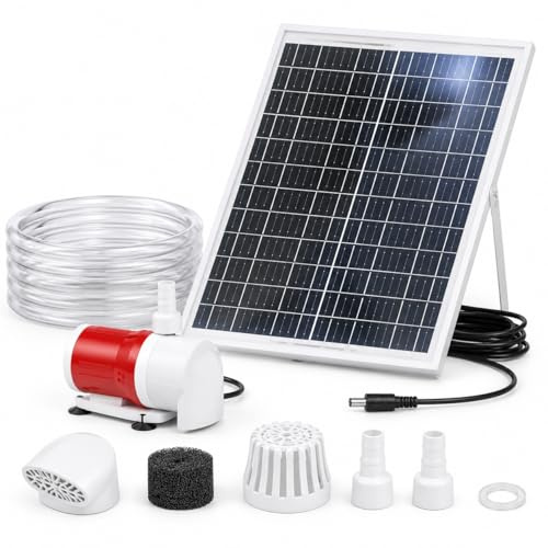 Bomba Solar para Fuente Jardín 35/60W, Bomba de Agua Solar para Estanque, Gran Caudal, Cable de 5m y Tubo de 2m, Motor sin Escobillas para Cascadas (35.0, Vatios)