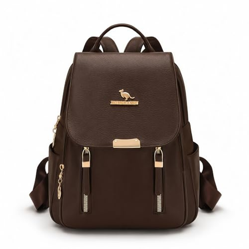 Laptop Backpack for Women, Waterproof Large Bag with 4 Compartments and 8 Zip Pockets, Multifunctional Storage Casual Rucksack with Sturdy Handle, Chic Daypack for Travel, Work (Coffee Brown)