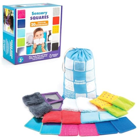 Learning Resources Fühl-Quadrate „Teachable Touchables“, ab 3 Jahren, Sensorik-Spielzeug zur Förderung der taktilen Wahrnehmung, Sprache & Vergleichsvermögen, 20-teilig