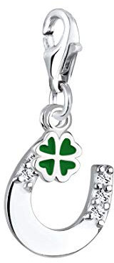 Elli Charm Damen Hufeisen Kleeblatt Kristalle in 925 Sterling Silber