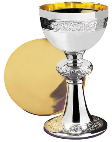 Ottone nichelato ornati calice e patena Set, 10 once