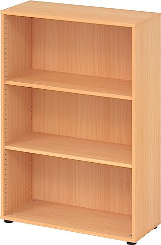 bümö Regal Buche, Standregal aus Holz für 3 Ordnerhöhen - Bücherregal klein 80 cm breit, Aktenregal für Ordner & Bücher, kleines Büroregal, Holzregal, Ordnerregal, Buchregal Dachschräge