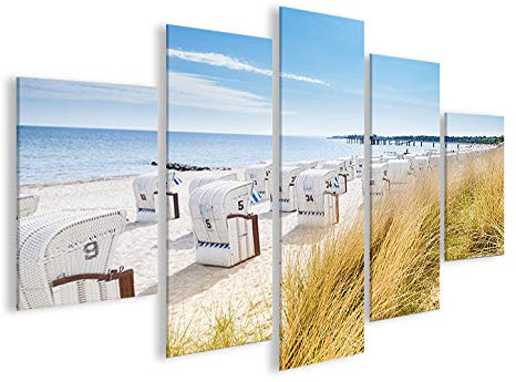 islandburner Bild Bilder auf Leinwand Strandkorb Strand Meer MF Urlaubsfeeling XXL Poster Leinwandbild Wandbild Dekoartikel Wohnzimmer Marke