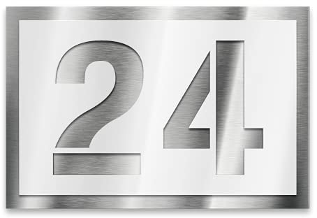 Metzler Targa numero civico in acciaio inox, numero civico personalizzato in bianco, targa stradale con numero, acciaio inox V2A, antigraffio, robusta, Made in Germany, dimensioni: 25 x 17,5 cm