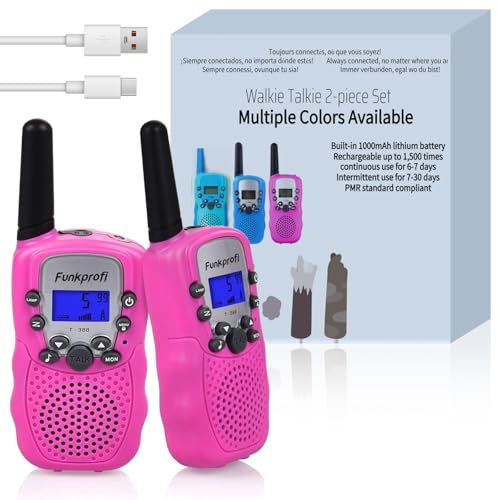 Funkprofi Talkie Walkie pour Enfants, 2 Way Radio Kids Toys pour Enfants avec Rechargeables, Opérateur Radio Amateur 8 Canaux PMR 446 Portée Jusqu'à 2-3KM