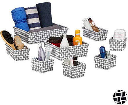 Relaxdays Aufbewahrungskorb 8er Set, Flechtoptik, Deko Körbchen, ineinander stapelbar, Korb Set, Kunststoff, weiß/grau, H x B x T: ca. 10 x 35,5 x 25,5 cm